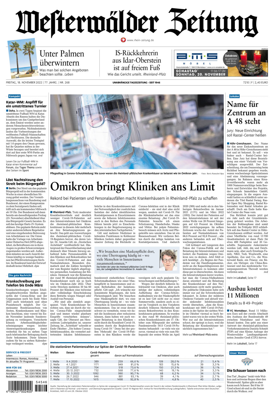 Westerwälder Zeitung vom Freitag, 18.11.2022