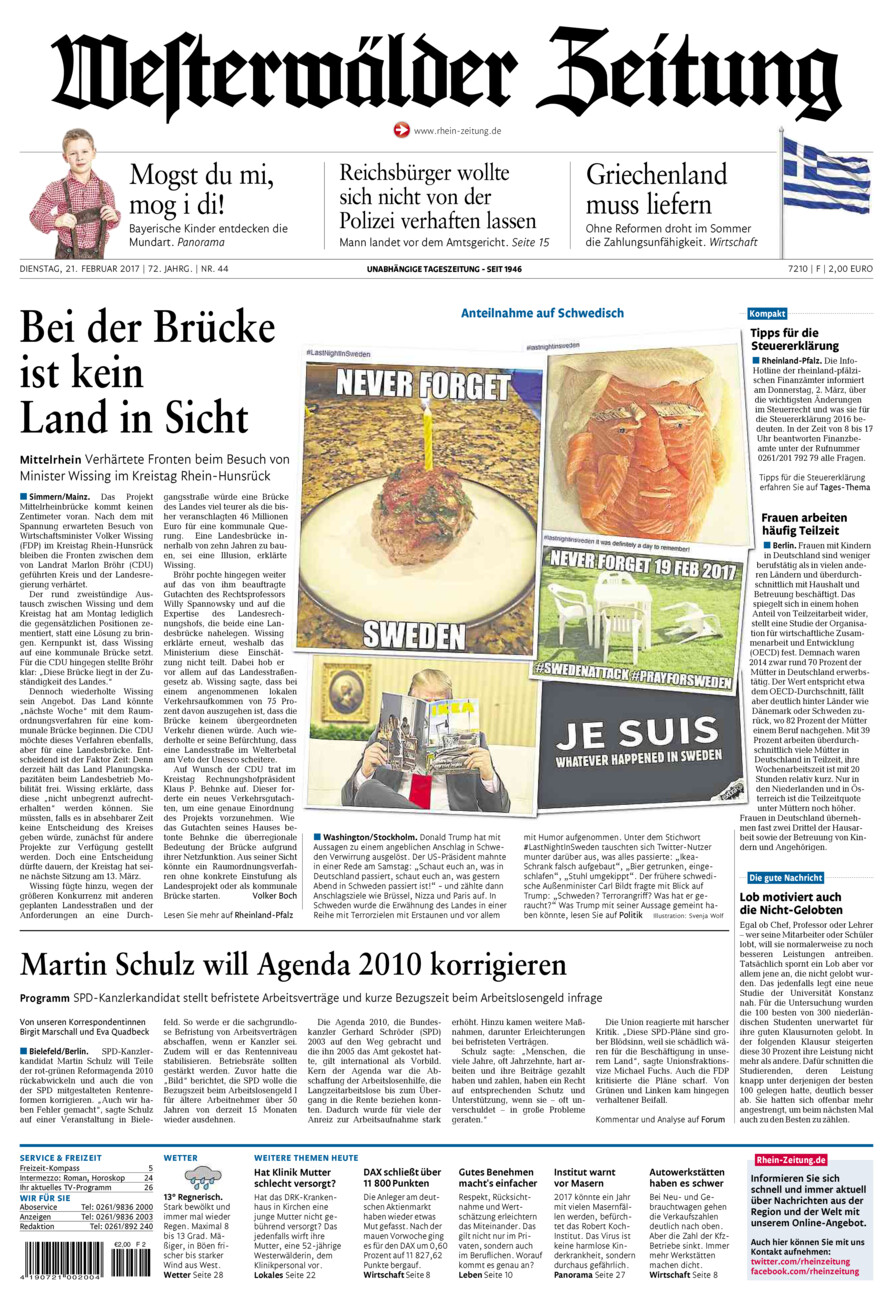 Westerwälder Zeitung vom Dienstag, 21.02.2017