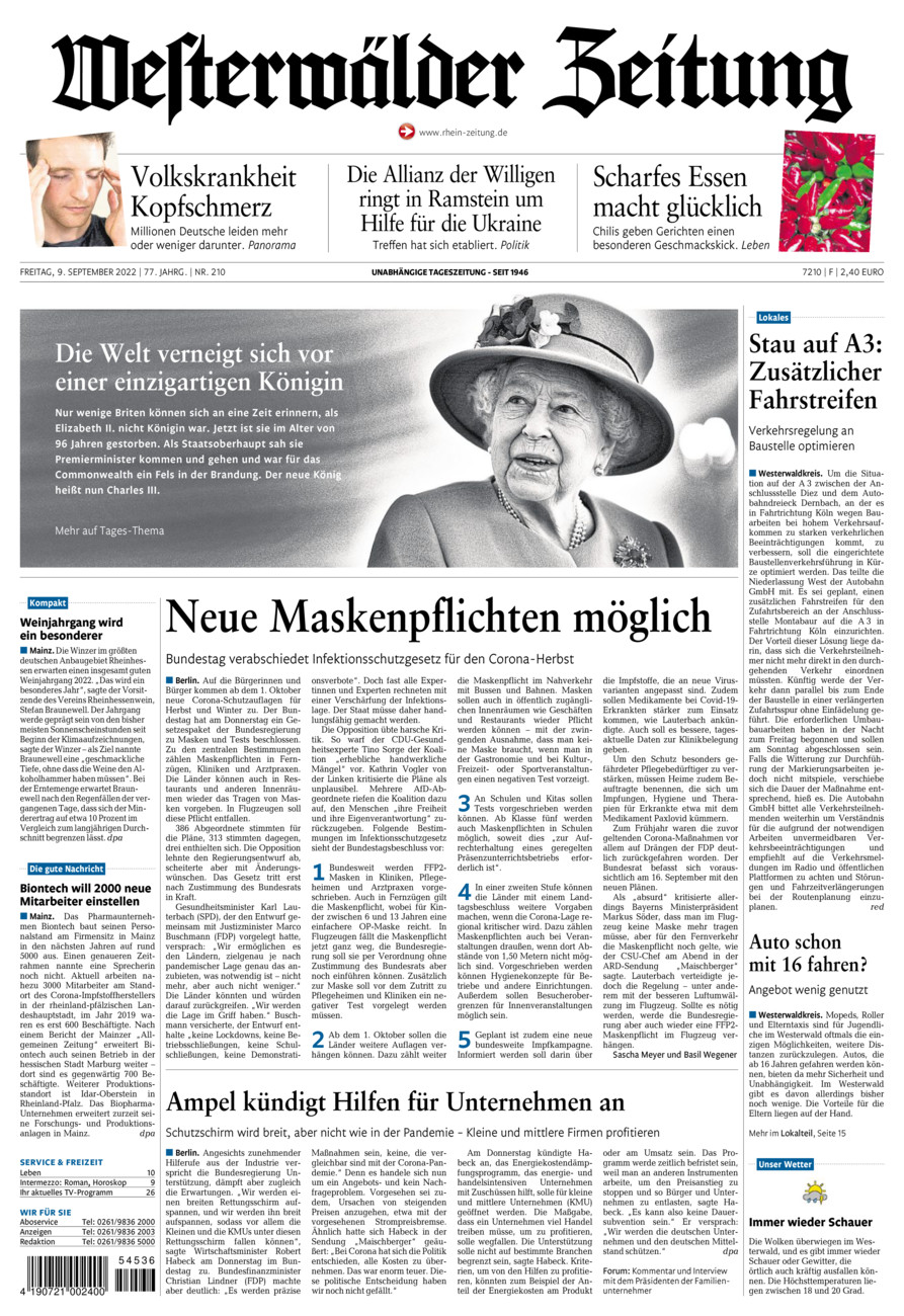 Westerwälder Zeitung vom Freitag, 09.09.2022
