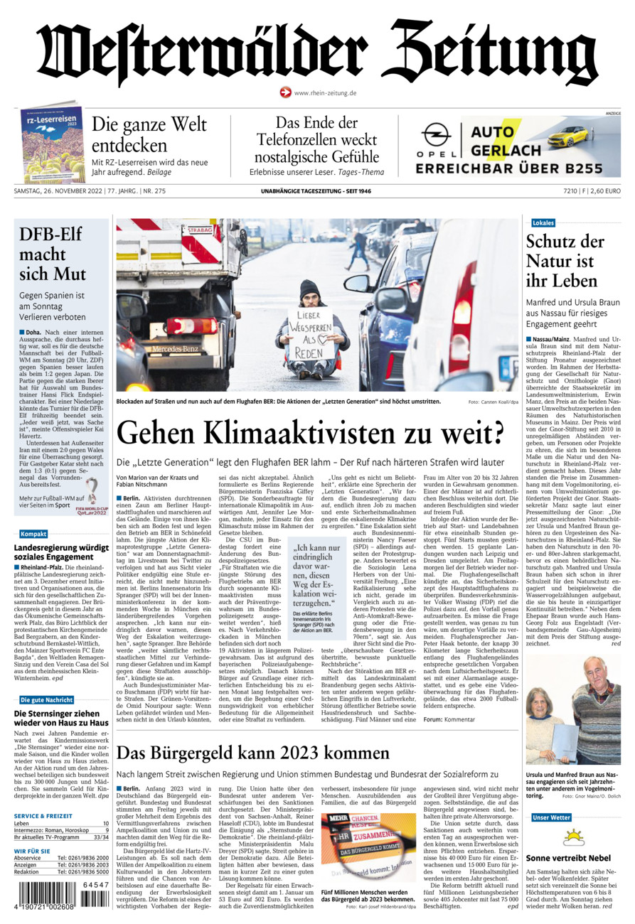 Westerwälder Zeitung vom Samstag, 26.11.2022