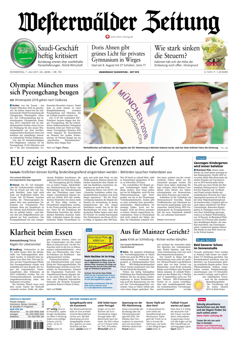 Westerwälder Zeitung vom Donnerstag, 07.07.2011