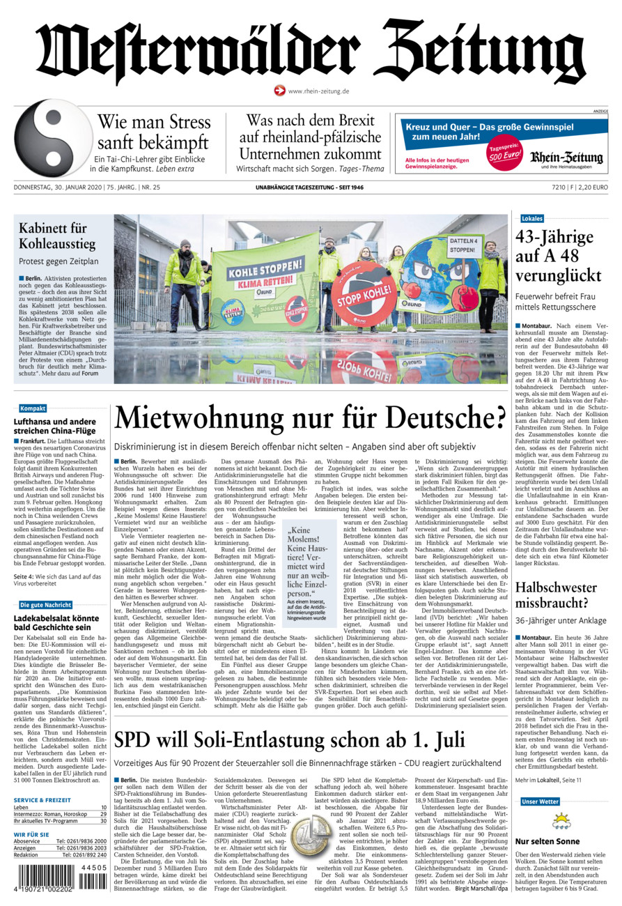Westerwälder Zeitung vom Donnerstag, 30.01.2020