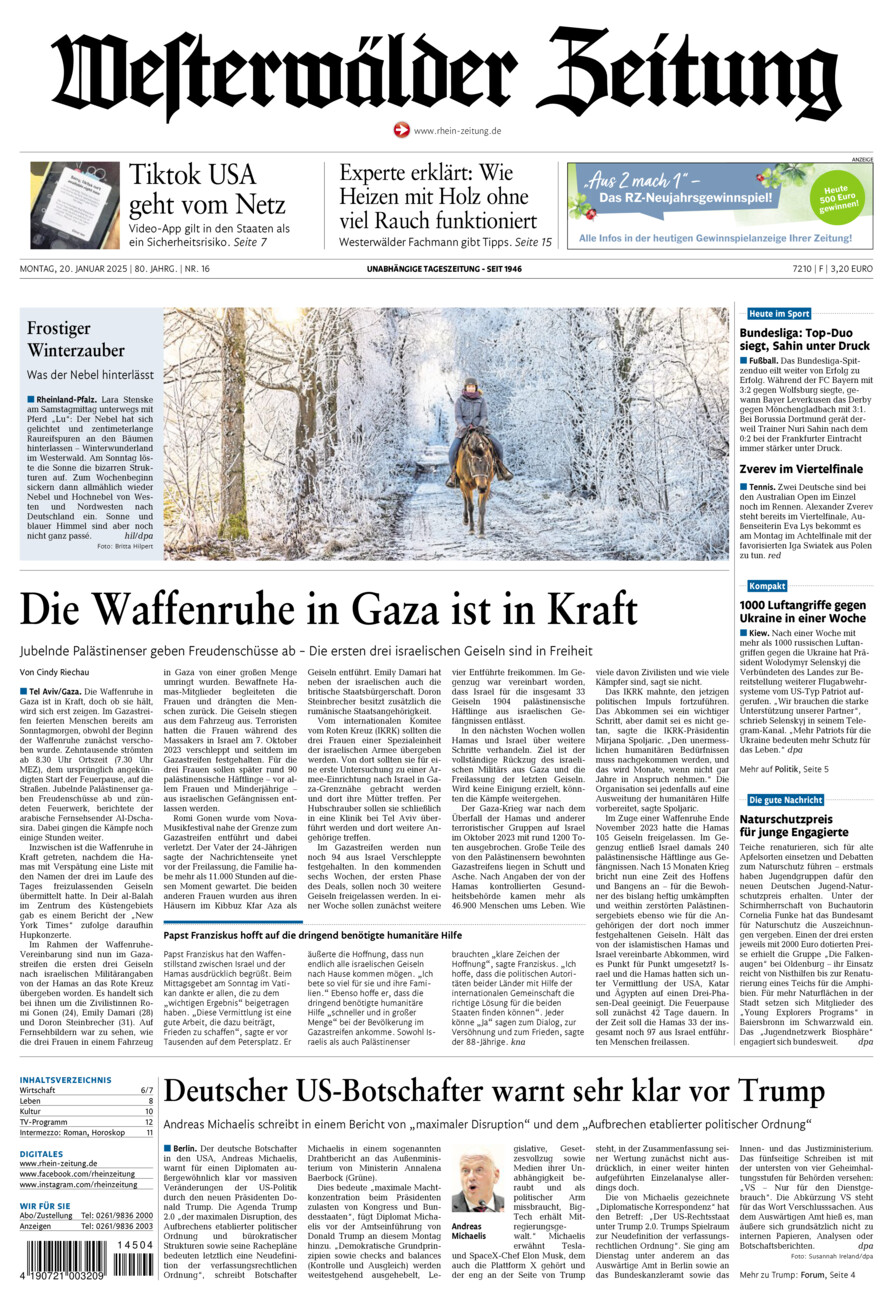 Westerwälder Zeitung vom Montag, 20.01.2025