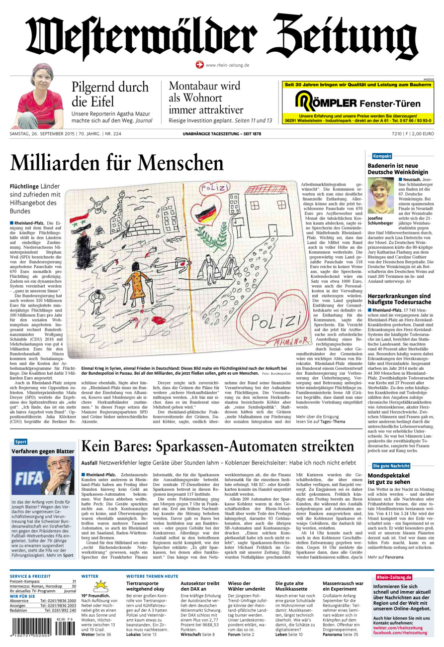 Westerwälder Zeitung vom Samstag, 26.09.2015