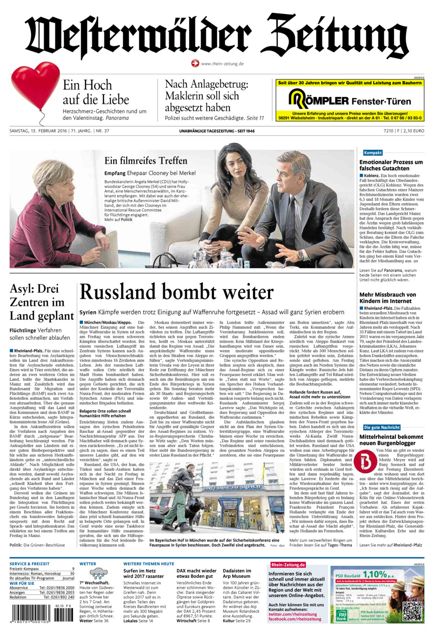 Westerwälder Zeitung vom Samstag, 13.02.2016