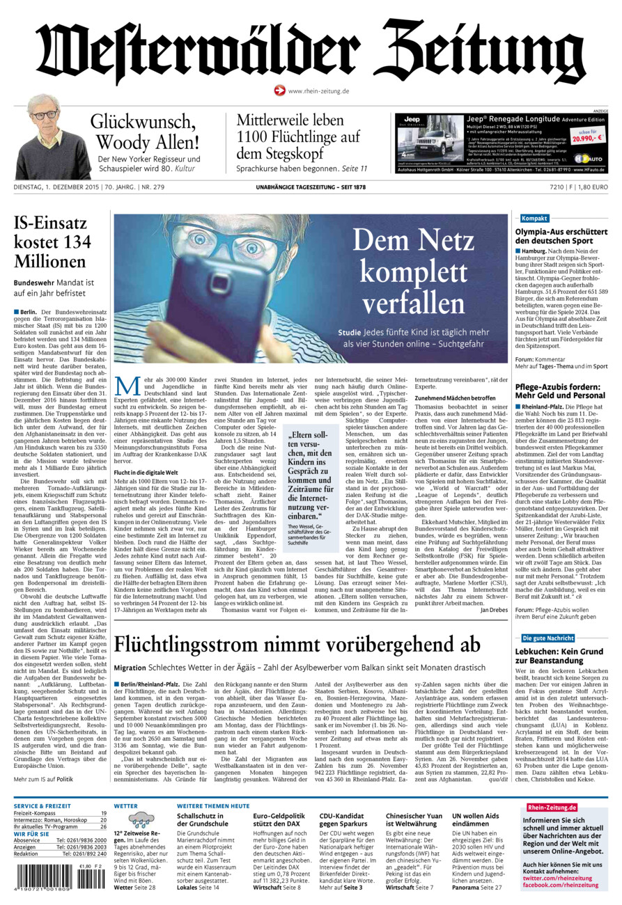 Westerwälder Zeitung vom Dienstag, 01.12.2015