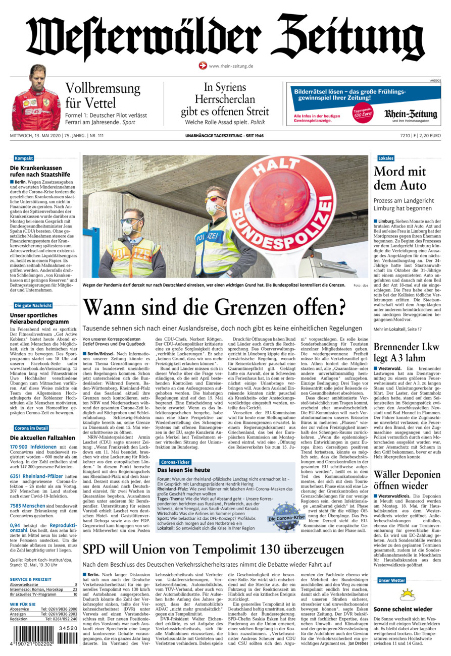 Westerwälder Zeitung vom Mittwoch, 13.05.2020
