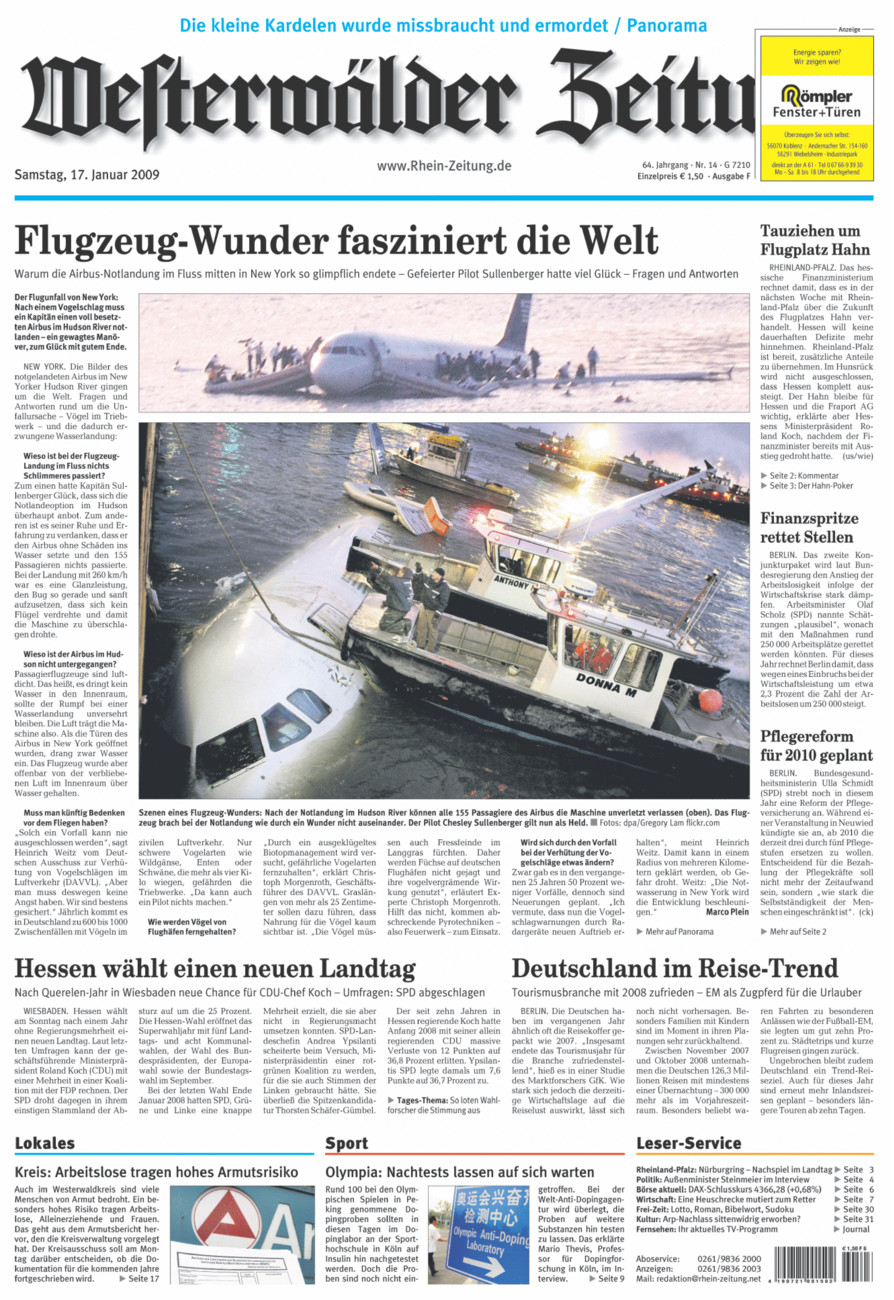 Westerwälder Zeitung vom Samstag, 17.01.2009
