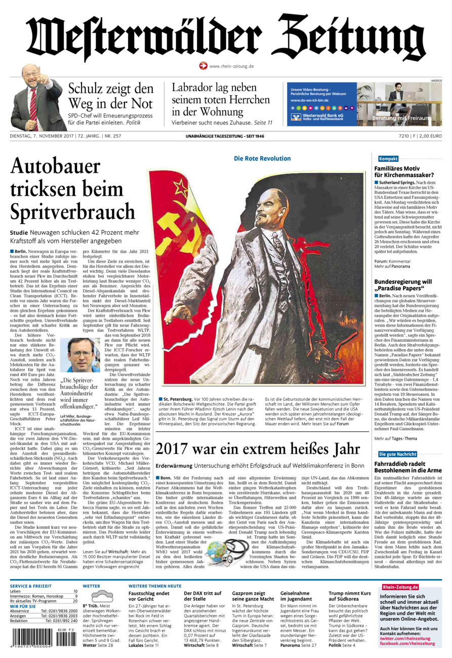 Westerwälder Zeitung vom Dienstag, 07.11.2017