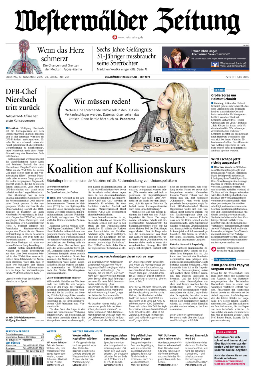 Westerwälder Zeitung vom Dienstag, 10.11.2015
