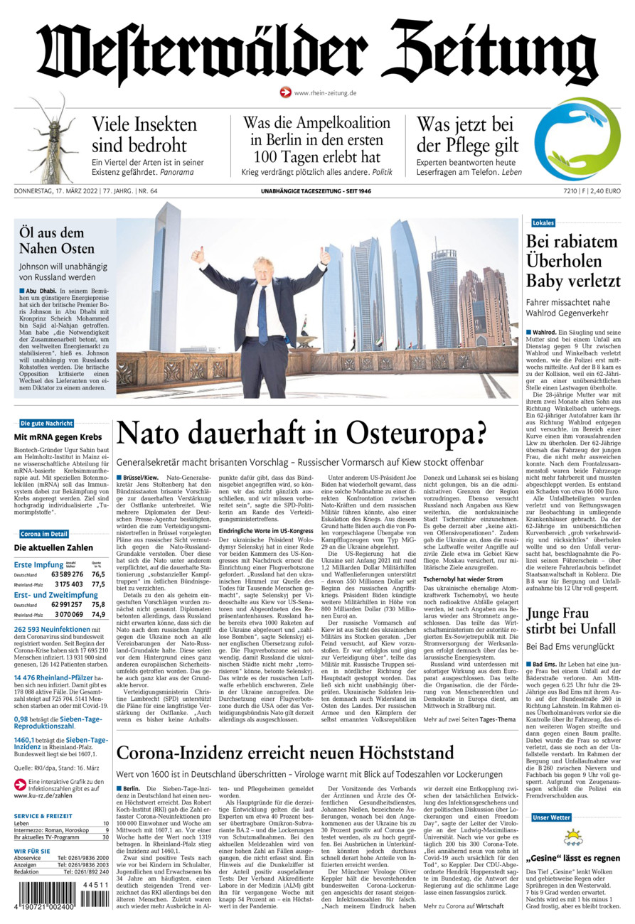Westerwälder Zeitung vom Donnerstag, 17.03.2022
