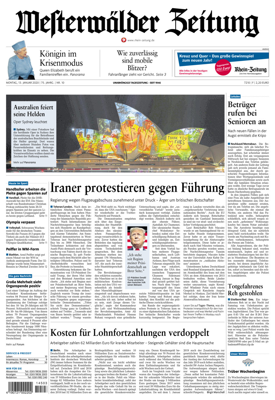 Westerwälder Zeitung vom Montag, 13.01.2020