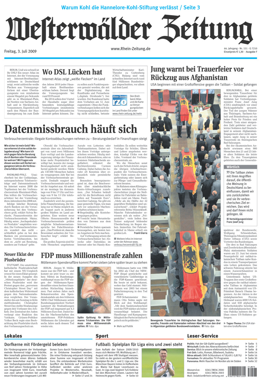 Westerwälder Zeitung vom Freitag, 03.07.2009