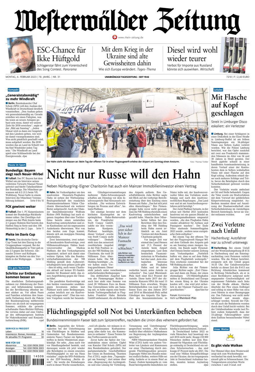 Westerwälder Zeitung vom Montag, 06.02.2023