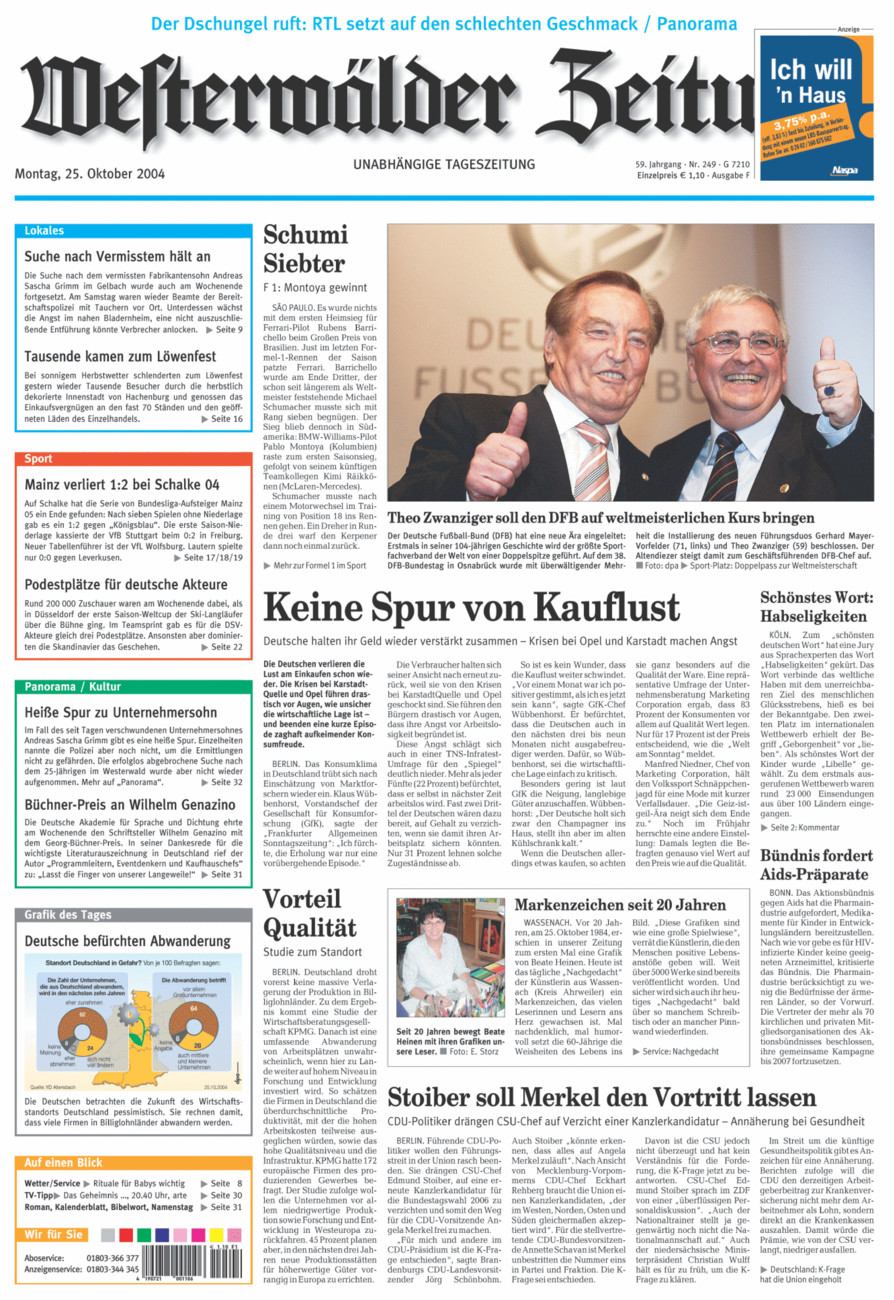 Westerwälder Zeitung vom Montag, 25.10.2004