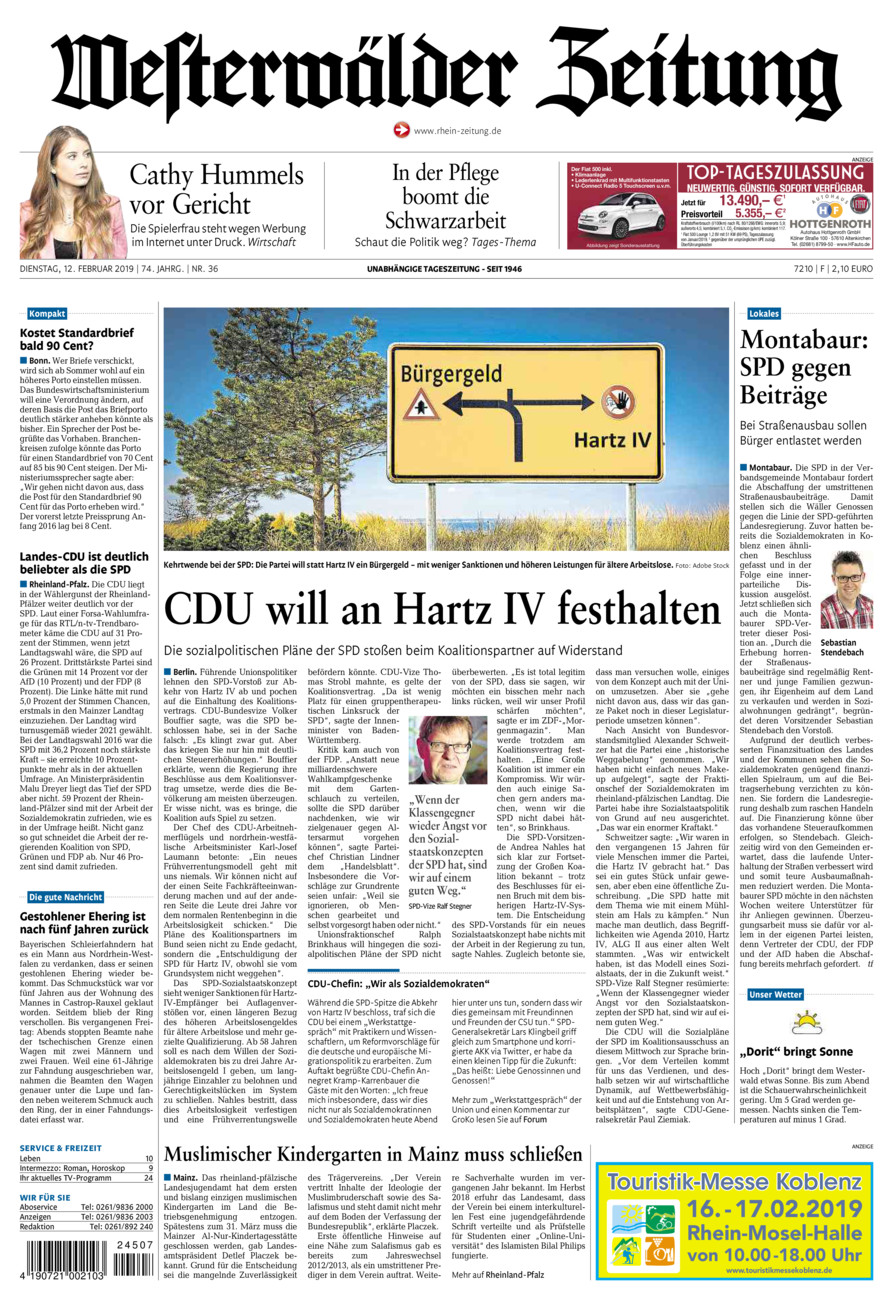 Westerwälder Zeitung vom Dienstag, 12.02.2019
