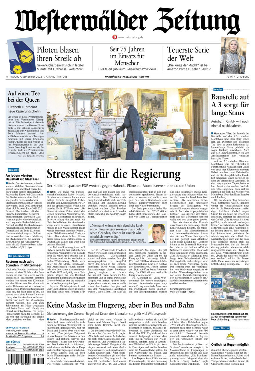 Westerwälder Zeitung vom Mittwoch, 07.09.2022