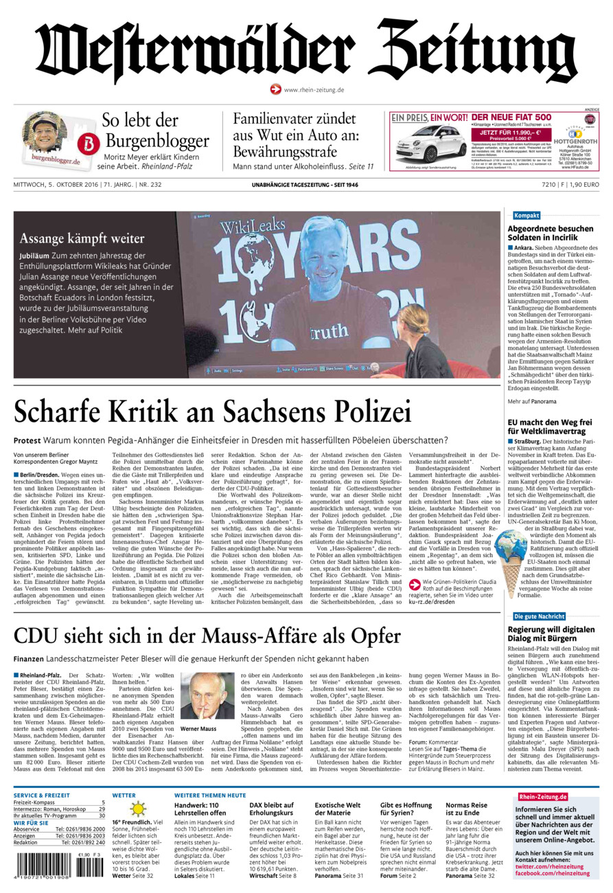 Westerwälder Zeitung vom Mittwoch, 05.10.2016