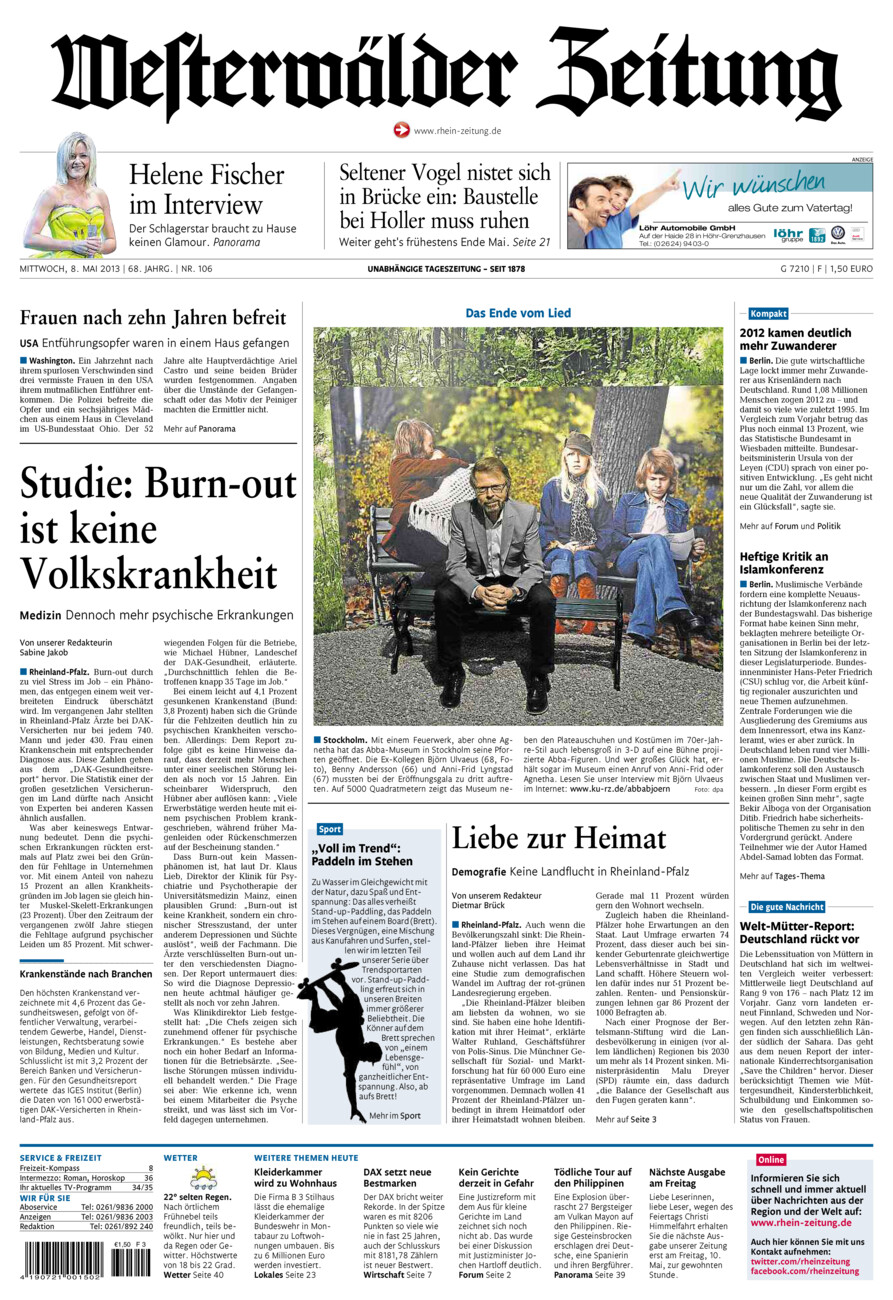 Westerwälder Zeitung vom Mittwoch, 08.05.2013