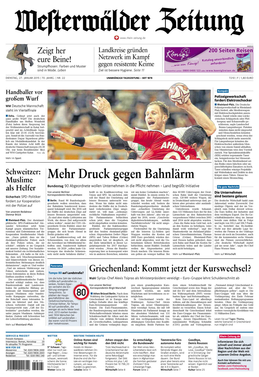 Westerwälder Zeitung vom Dienstag, 27.01.2015