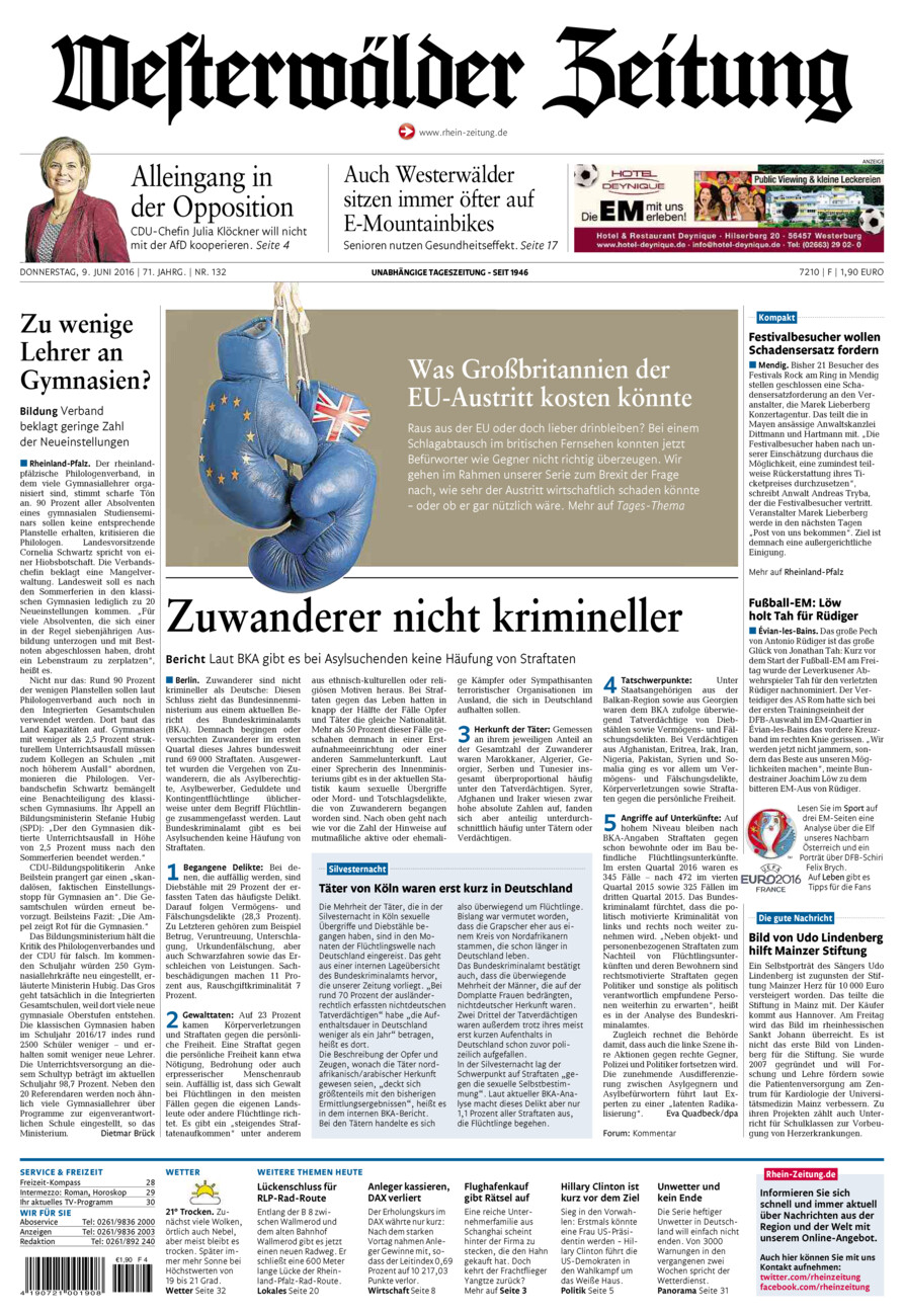 Westerwälder Zeitung vom Donnerstag, 09.06.2016