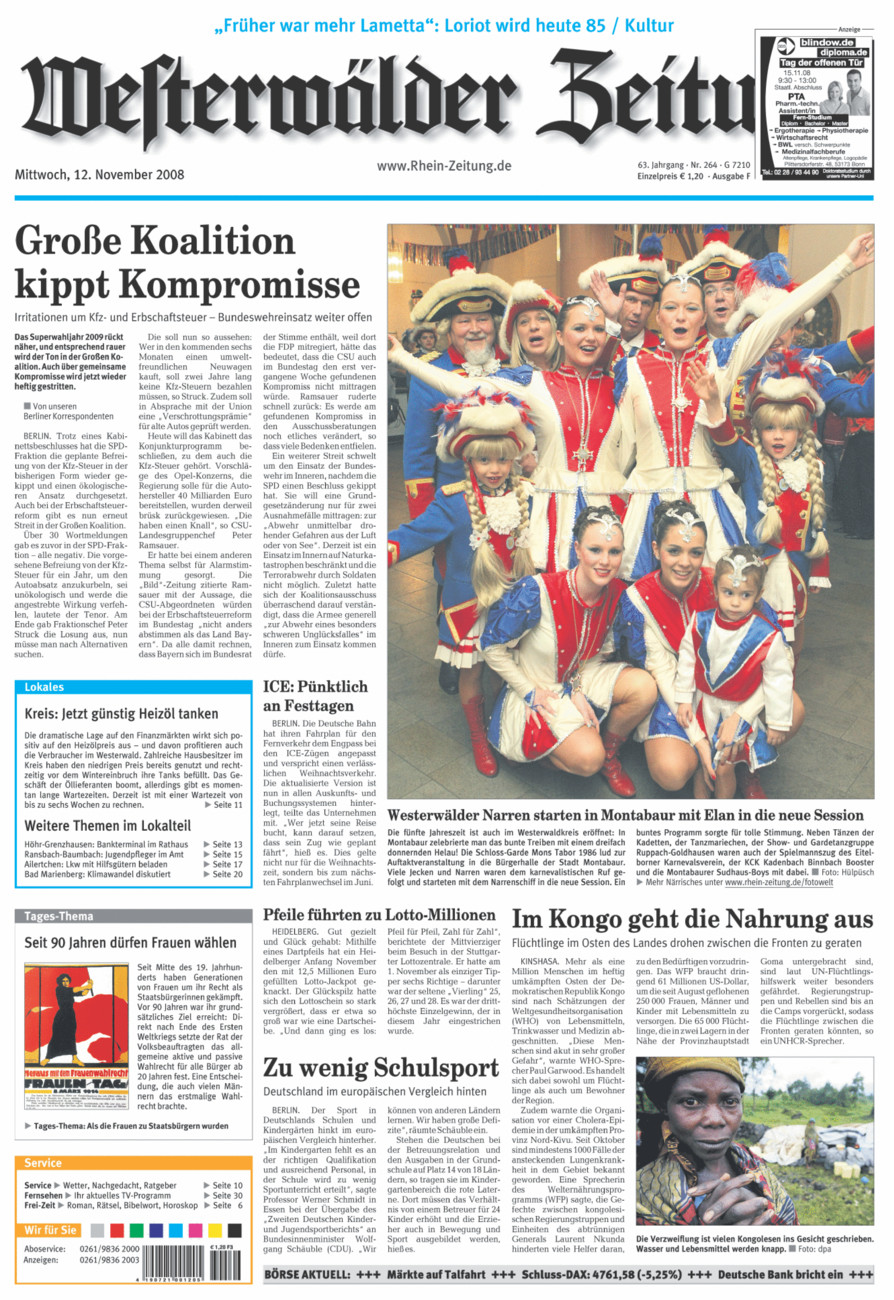 Westerwälder Zeitung vom Mittwoch, 12.11.2008