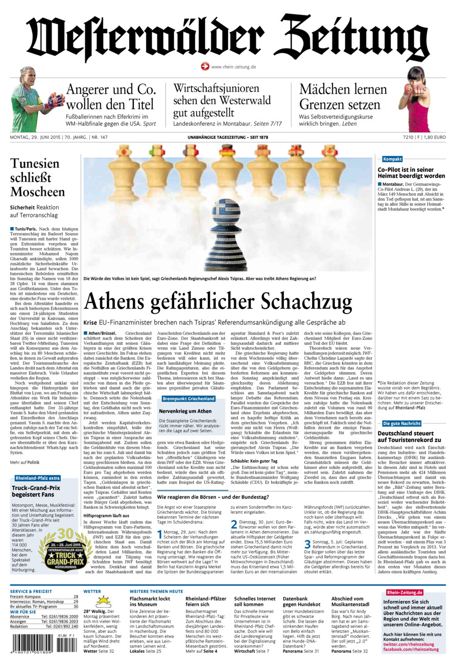 Westerwälder Zeitung vom Montag, 29.06.2015