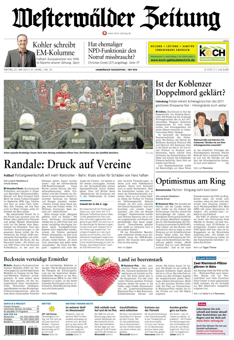 Westerwälder Zeitung vom Freitag, 25.05.2012