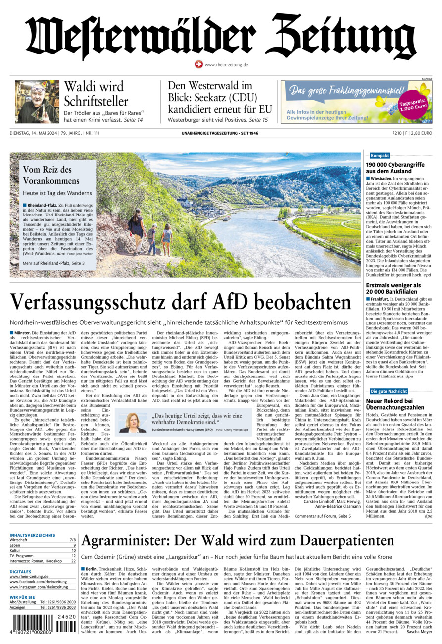 Westerwälder Zeitung vom Dienstag, 14.05.2024