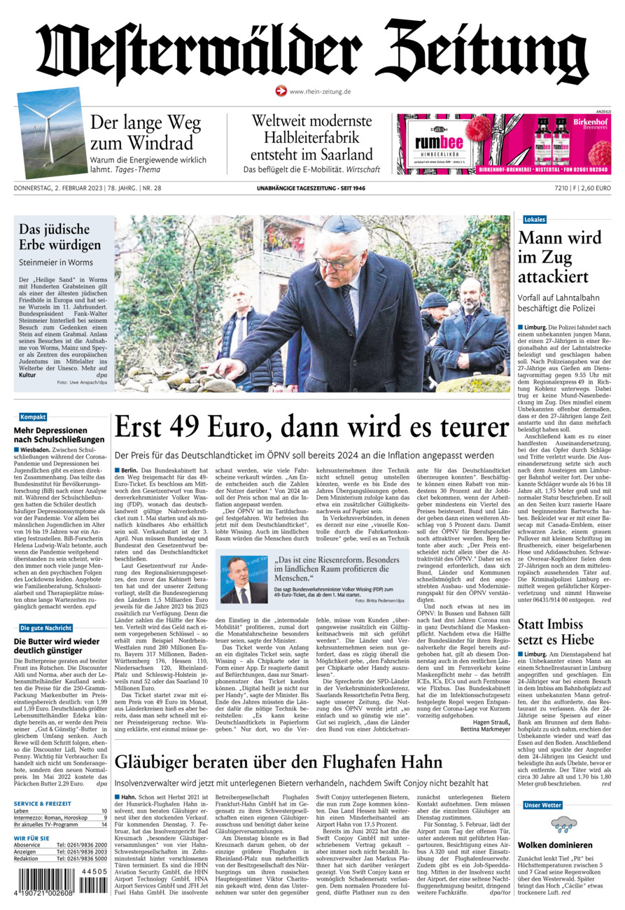 Westerwälder Zeitung vom Donnerstag, 02.02.2023