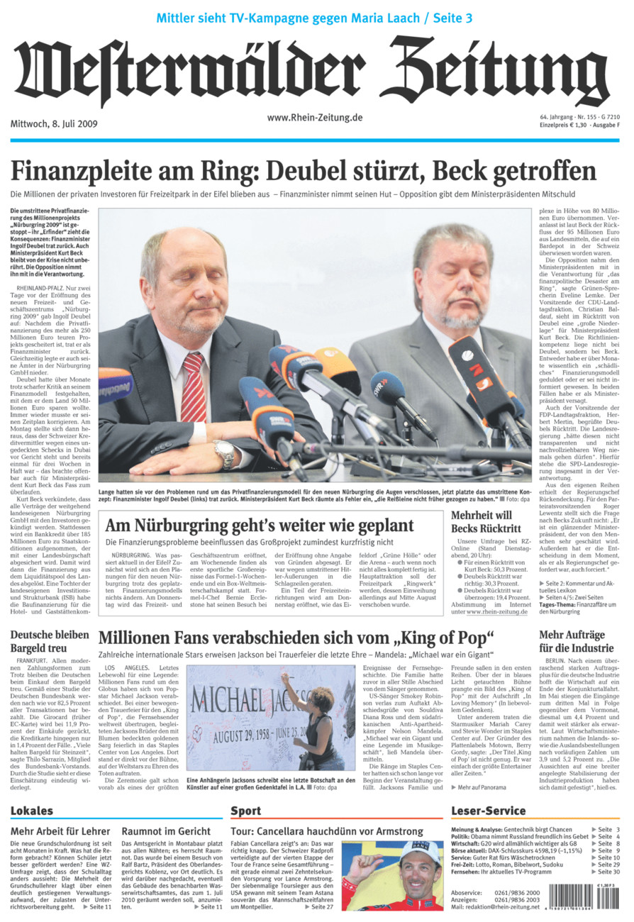 Westerwälder Zeitung vom Mittwoch, 08.07.2009