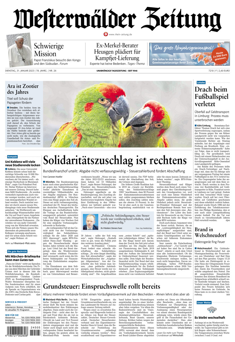 Westerwälder Zeitung vom Dienstag, 31.01.2023