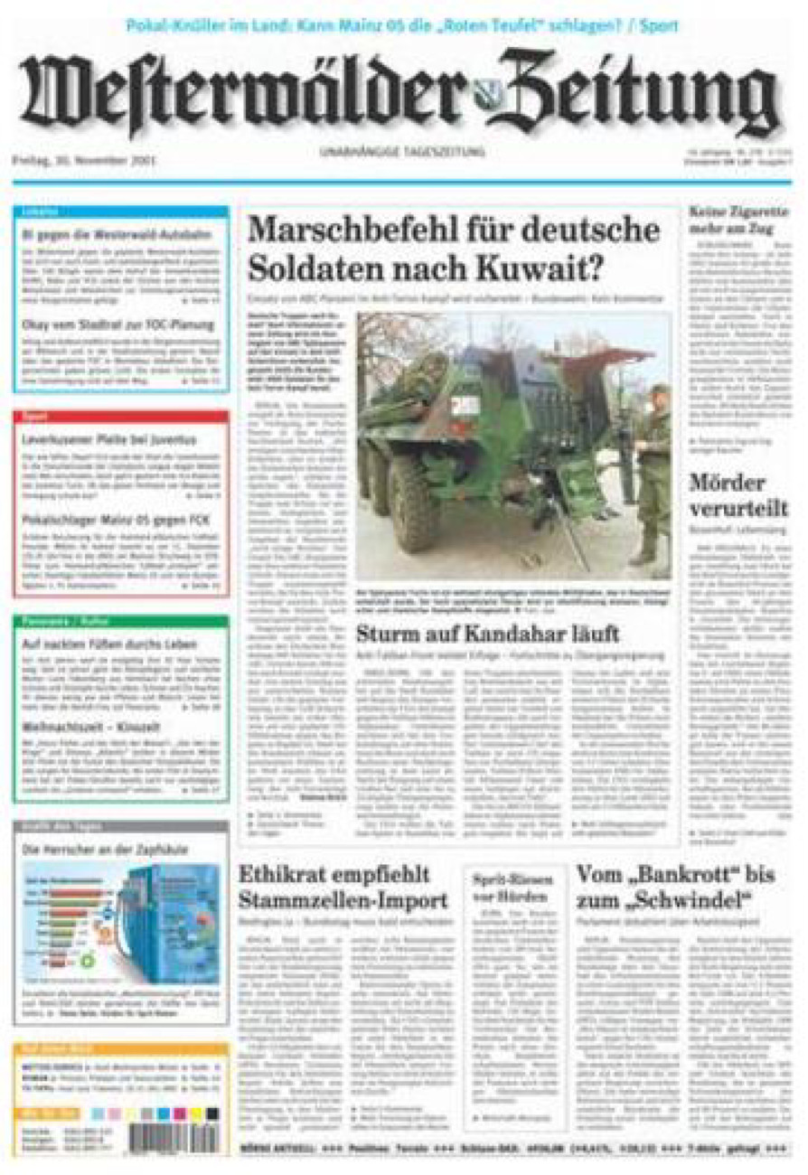 Westerwälder Zeitung vom Freitag, 30.11.2001