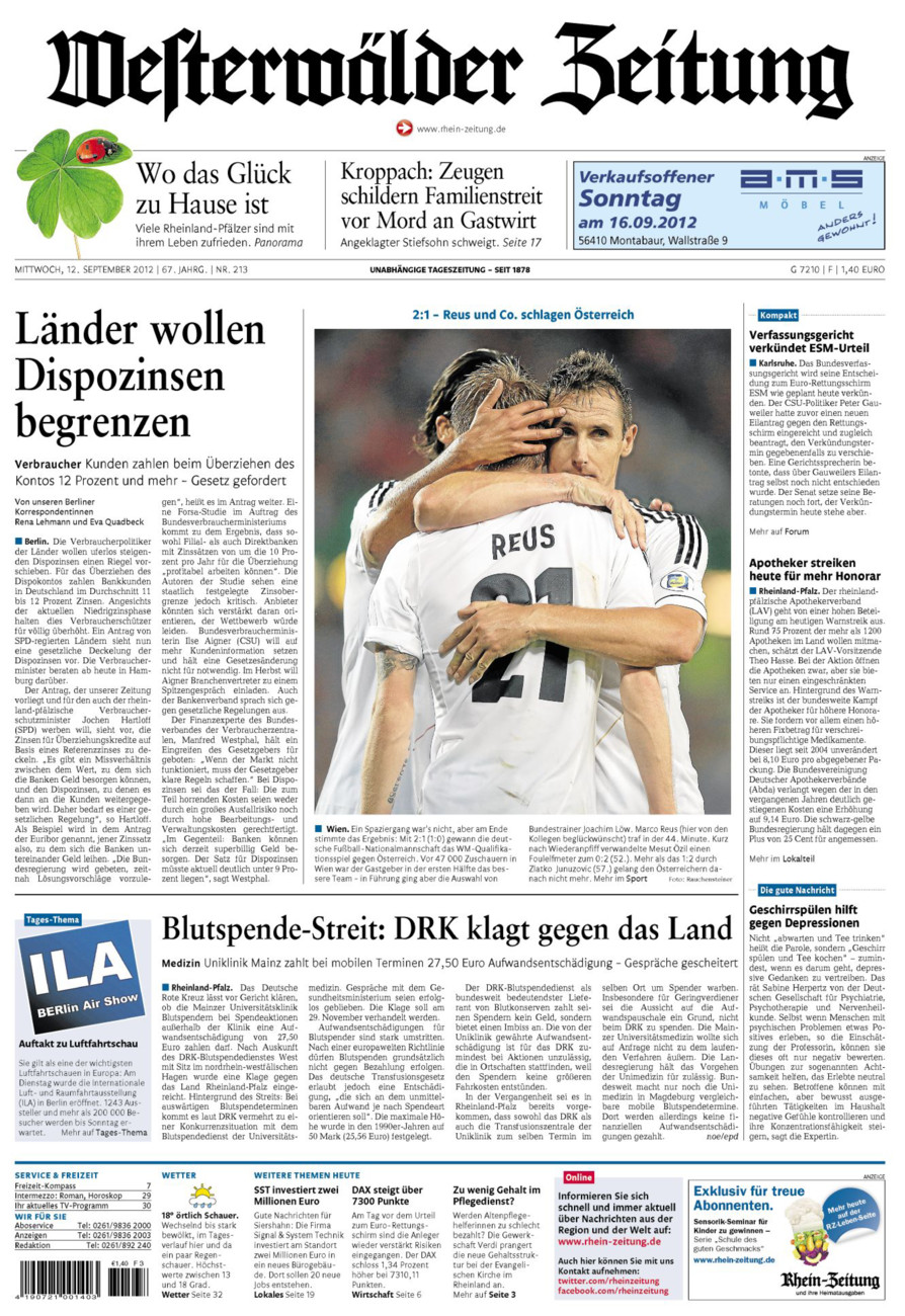 Westerwälder Zeitung vom Mittwoch, 12.09.2012