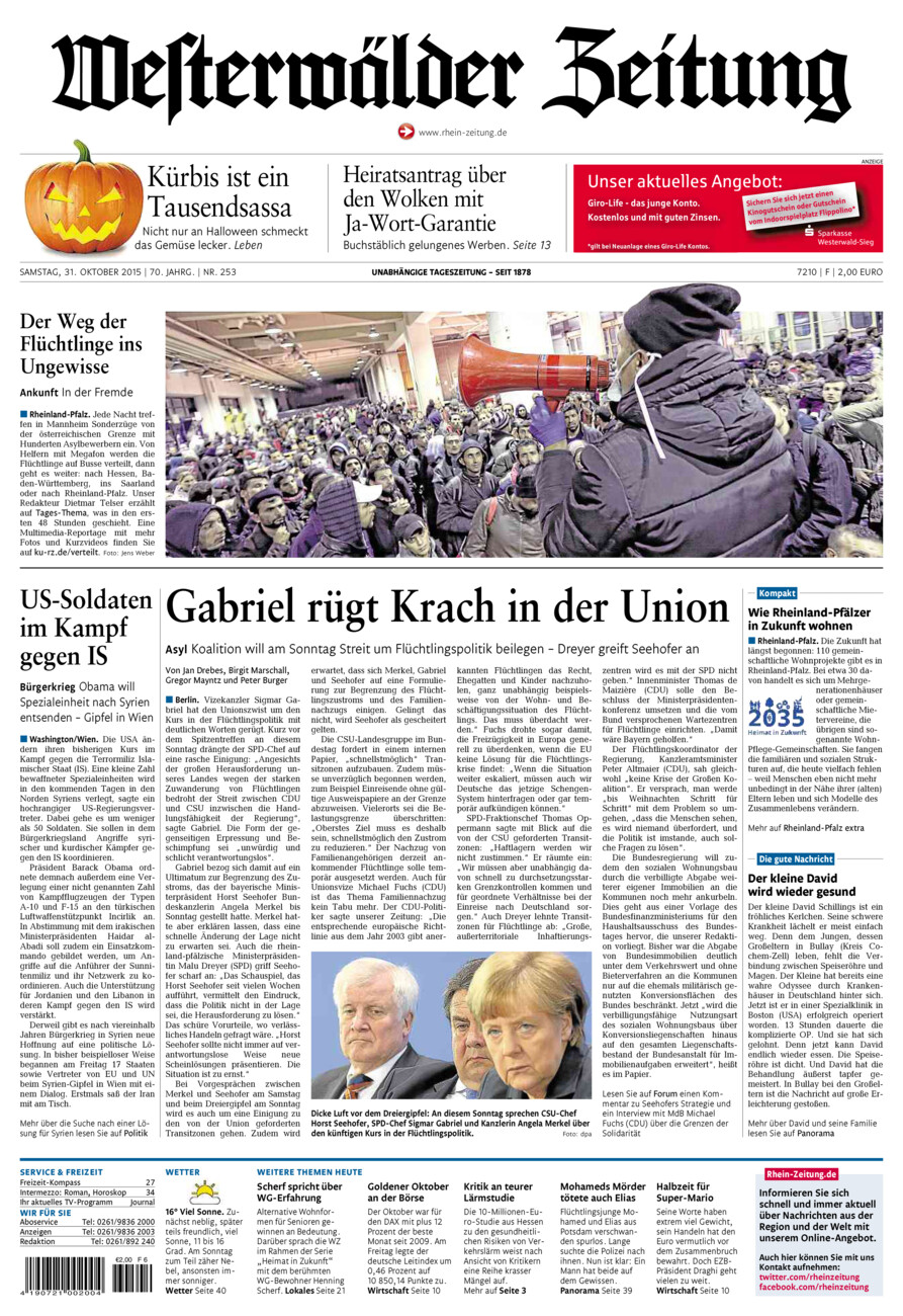 Westerwälder Zeitung vom Samstag, 31.10.2015