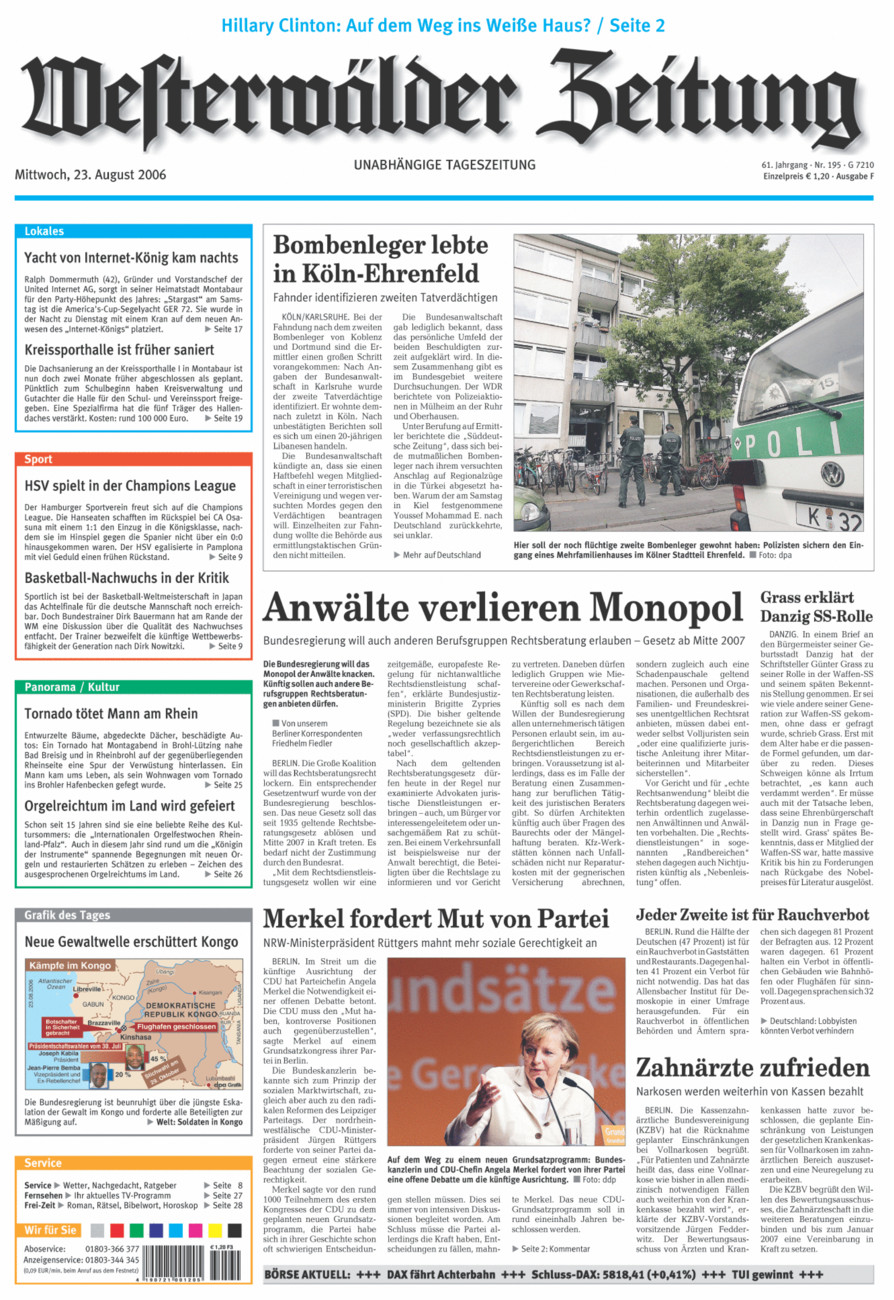Westerwälder Zeitung vom Mittwoch, 23.08.2006