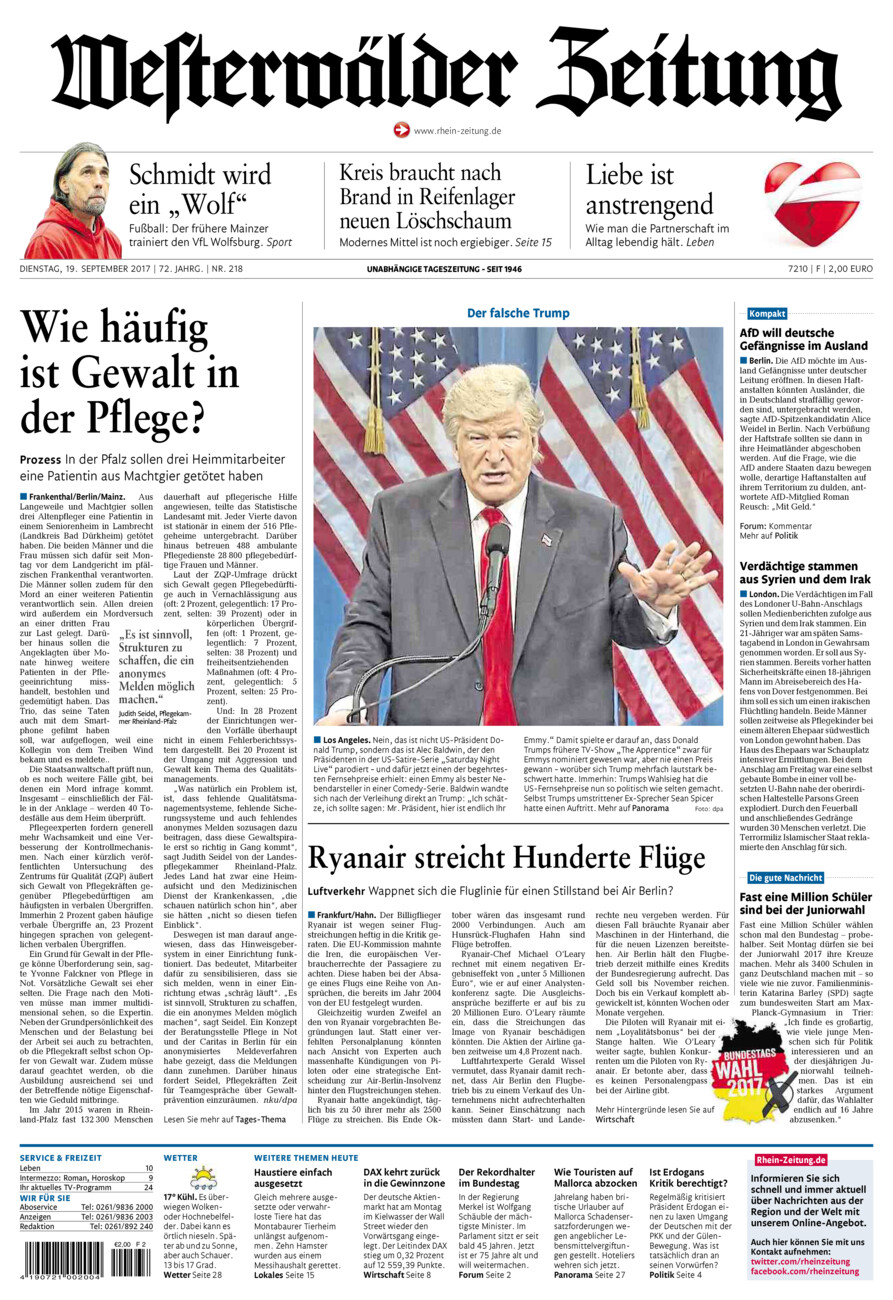 Westerwälder Zeitung vom Dienstag, 19.09.2017
