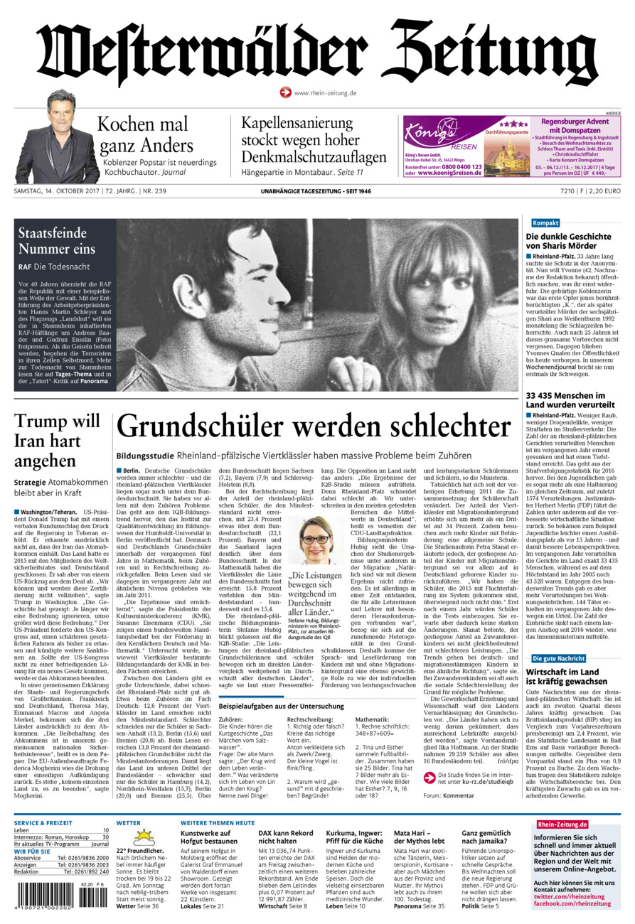 Westerwälder Zeitung vom Samstag, 14.10.2017