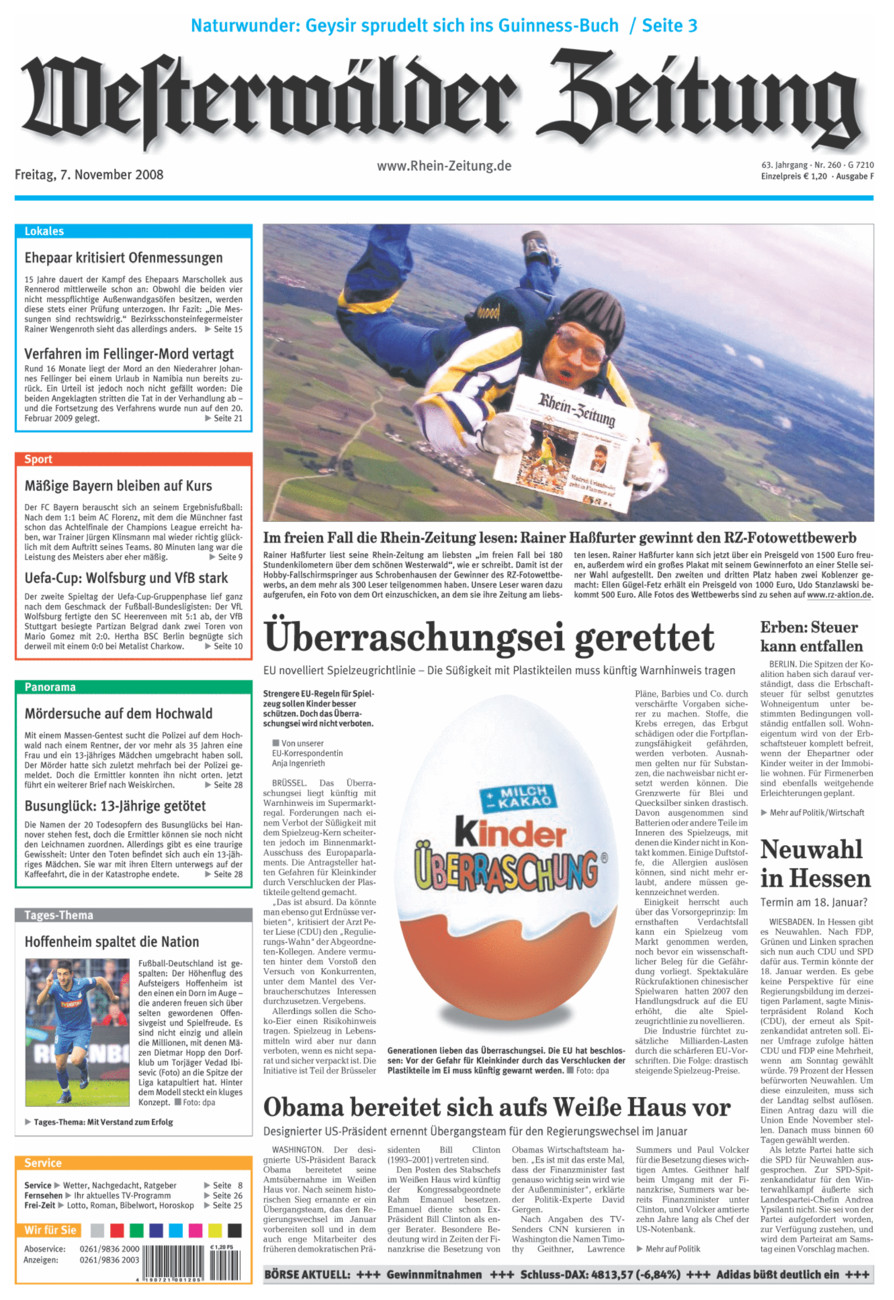 Westerwälder Zeitung vom Freitag, 07.11.2008