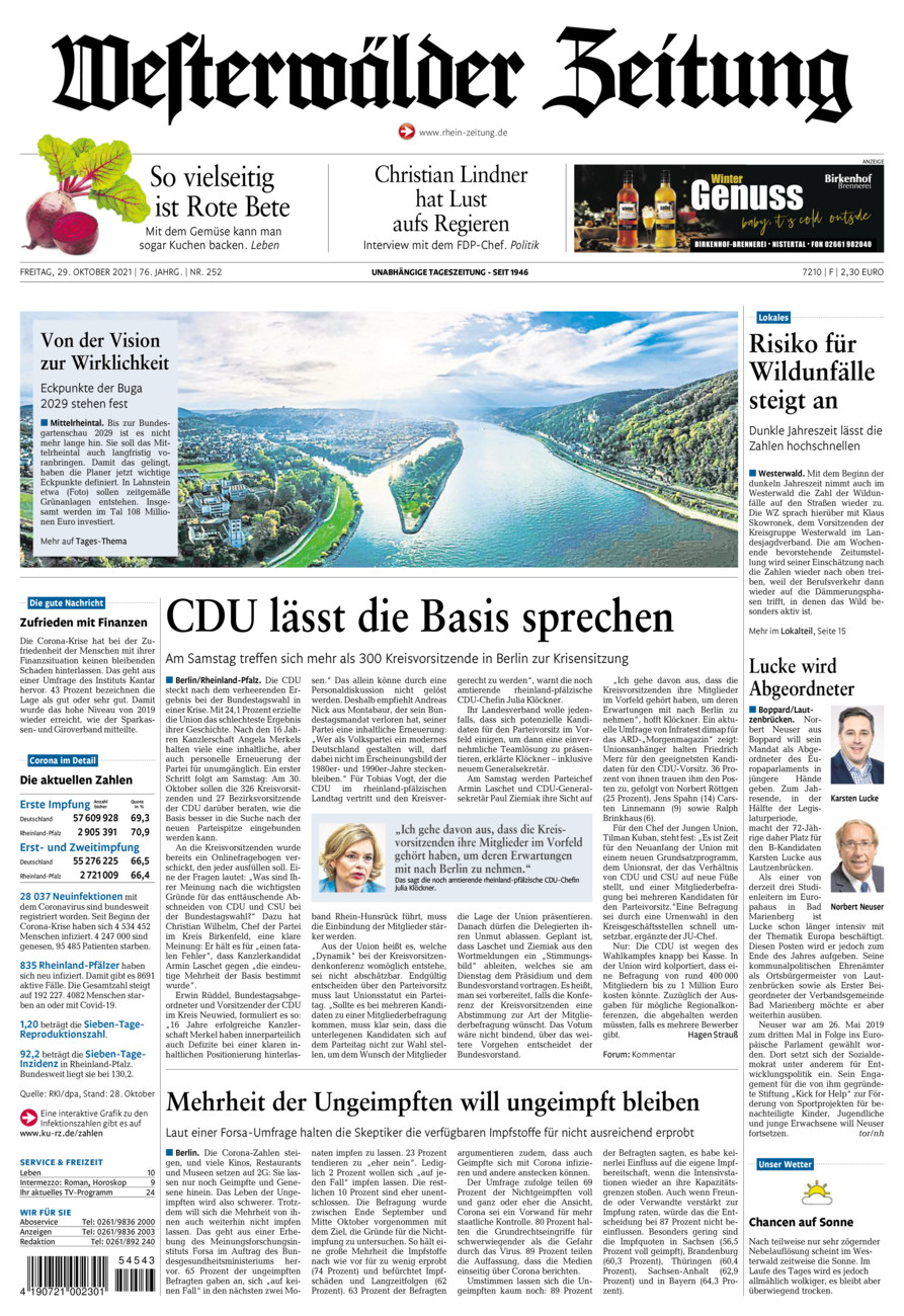 Westerwälder Zeitung vom Freitag, 29.10.2021