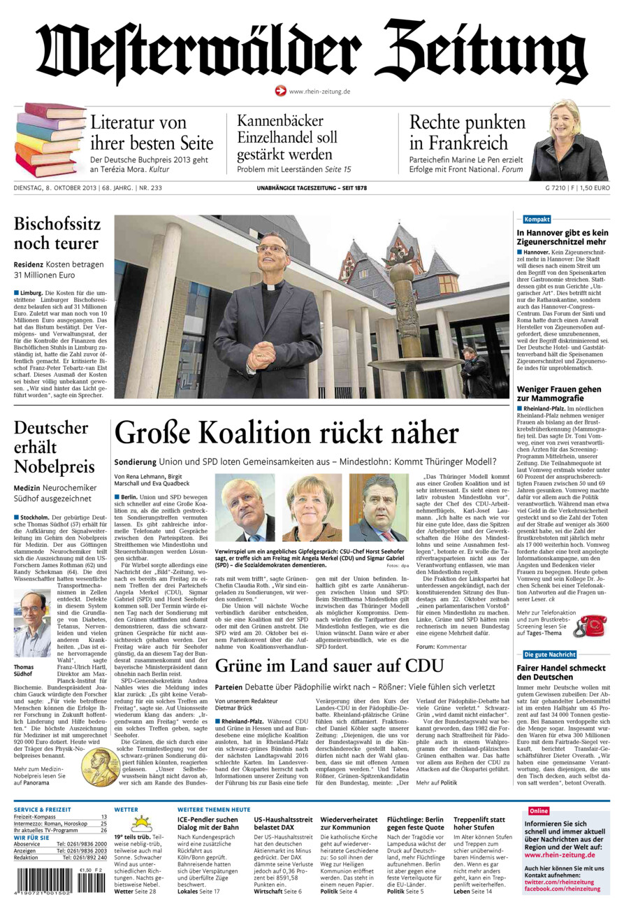 Westerwälder Zeitung vom Dienstag, 08.10.2013