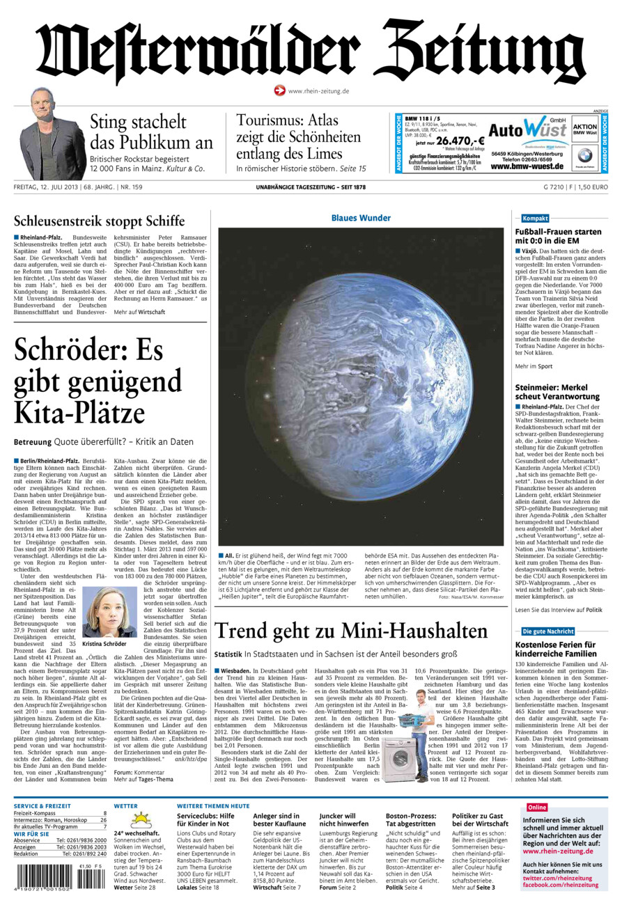 Westerwälder Zeitung vom Freitag, 12.07.2013