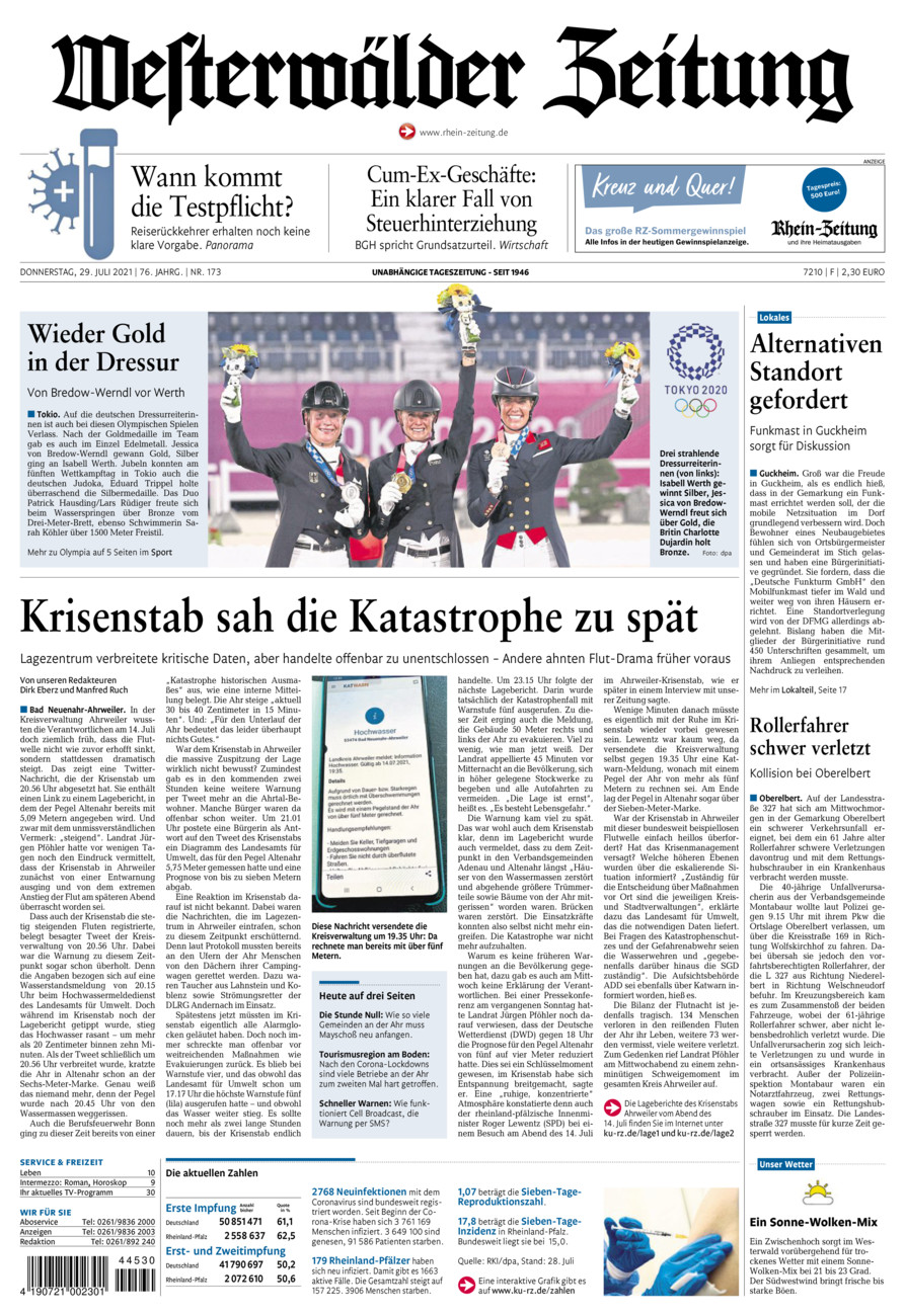 Westerwälder Zeitung vom Donnerstag, 29.07.2021