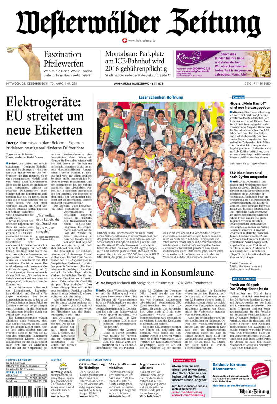 Westerwälder Zeitung vom Mittwoch, 23.12.2015