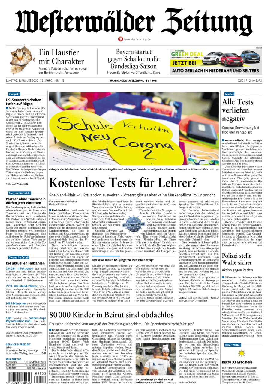 Westerwälder Zeitung vom Samstag, 08.08.2020