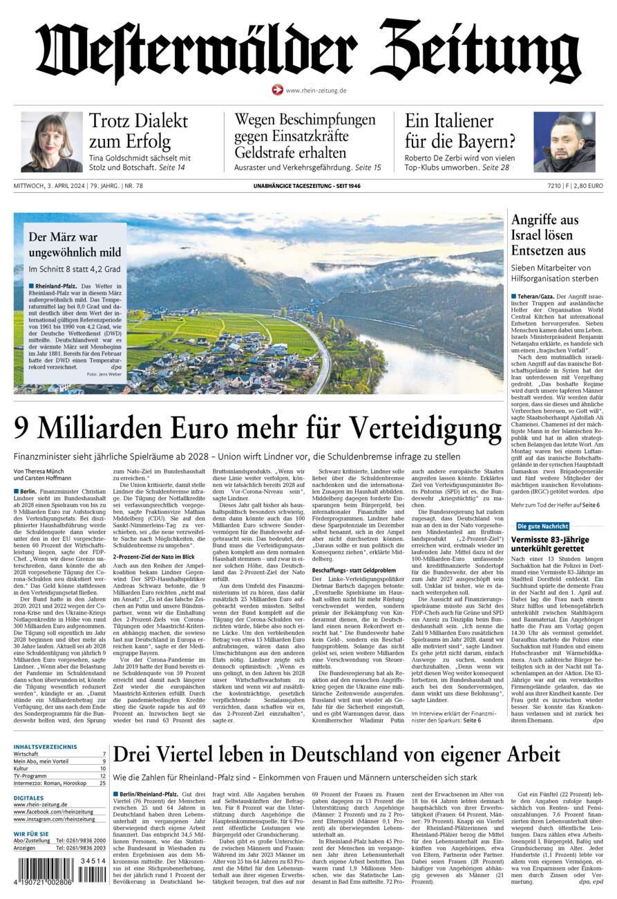 Westerwälder Zeitung vom Mittwoch, 03.04.2024