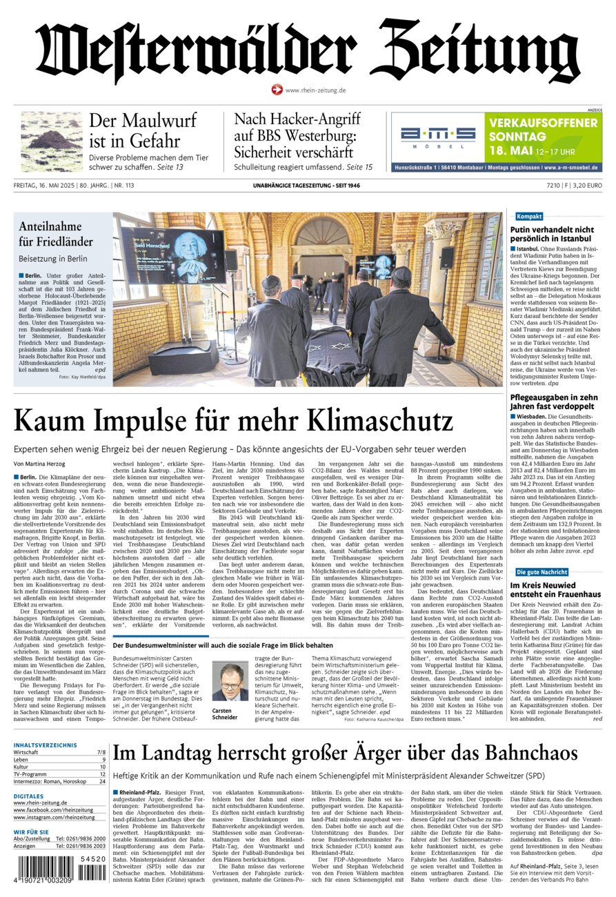 Westerwälder Zeitung vom Freitag, 16.05.2025