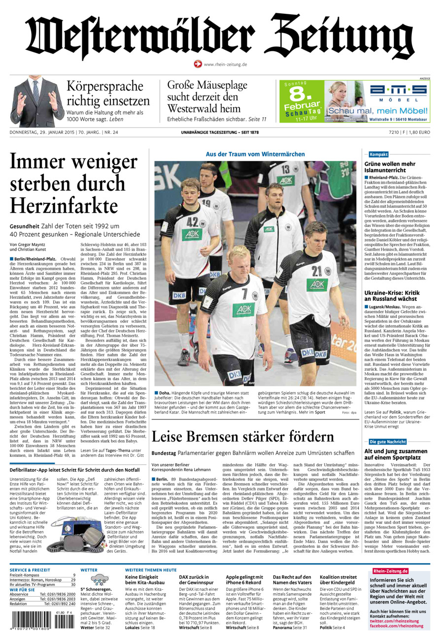 Westerwälder Zeitung vom Donnerstag, 29.01.2015