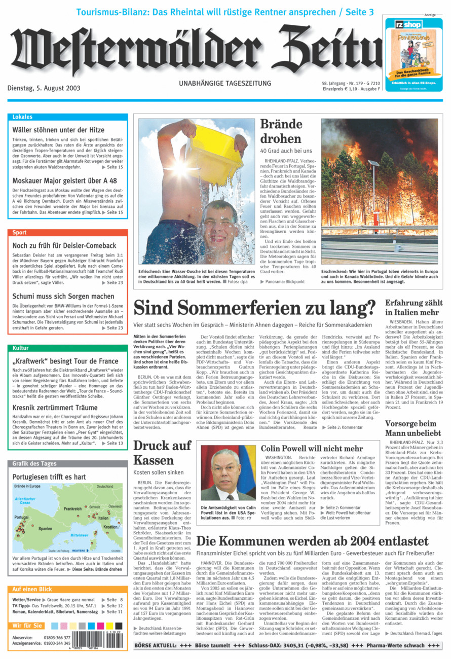 Westerwälder Zeitung vom Dienstag, 05.08.2003