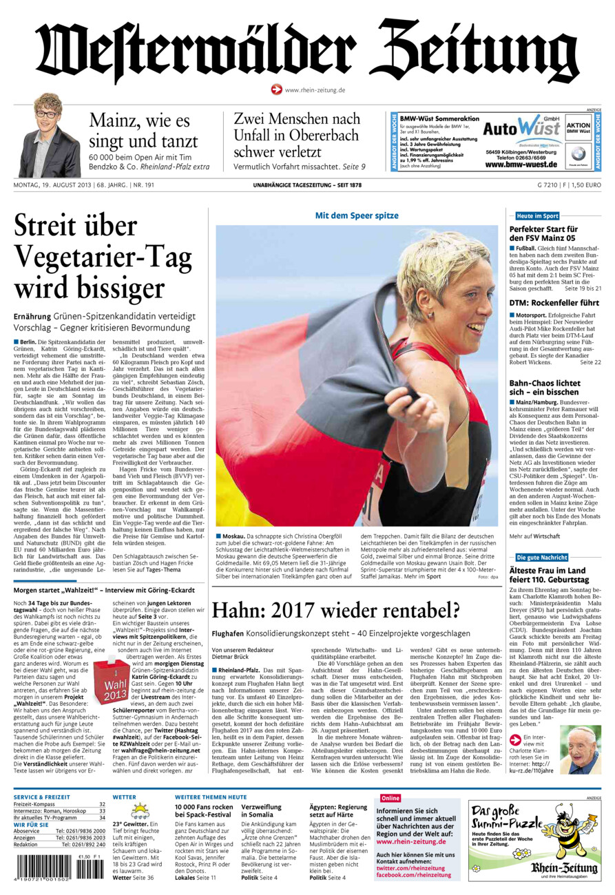 Westerwälder Zeitung vom Montag, 19.08.2013